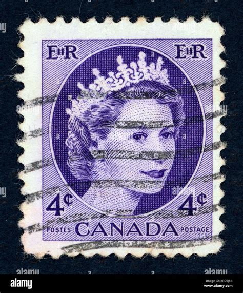 Queen Elizabeth II Postage Stamp Issued In Canada In 1950s Stock Photo