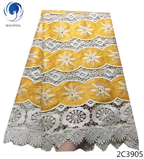 Beautifical African Baizn Lace Guipure Cord Lace Nigerian Fabric With