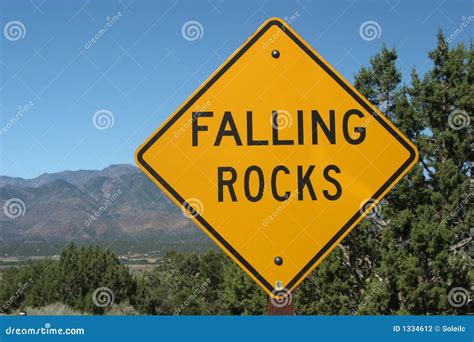 Falling Rocks Ahead Road Sign Stock Photography Image 1334612