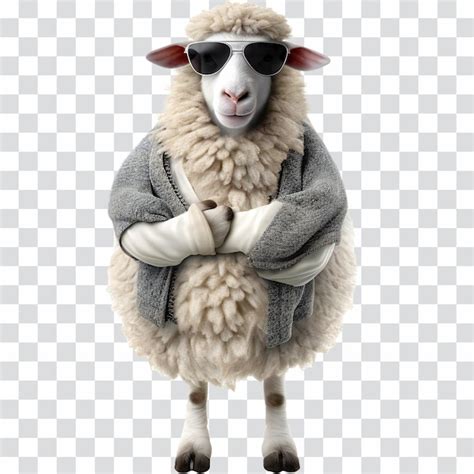 Premium Psd Funny Sheep Wearing Sunglasses And Sweater Isolated On