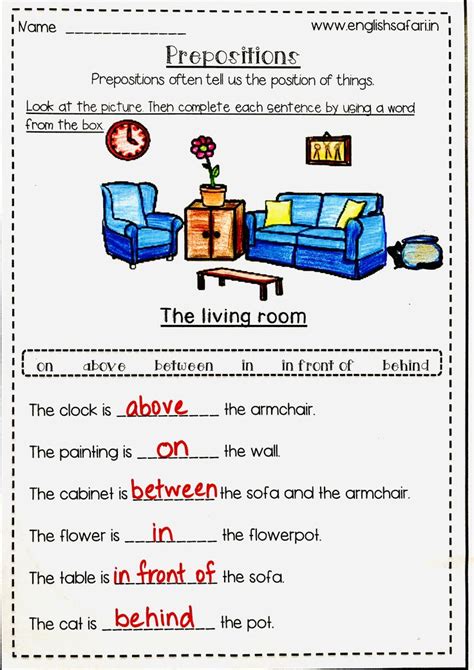 Preposition Worksheet For Grade With Answer