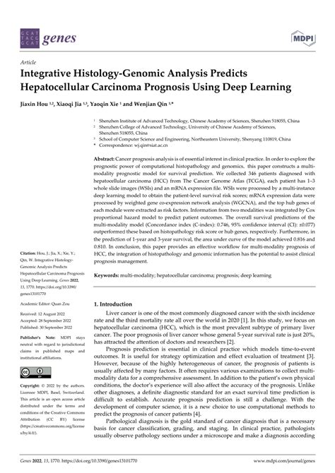 Pdf Integrative Histology Genomic Analysis Predicts Hepatocellular