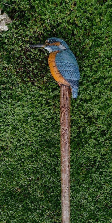 Kingfisher Two Part Walking Stickstafflime Topper On Hazel Wood Staff