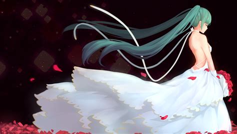 Dress Flowers Hatsune Miku Long Hair Petals Rose Sfive Twintails