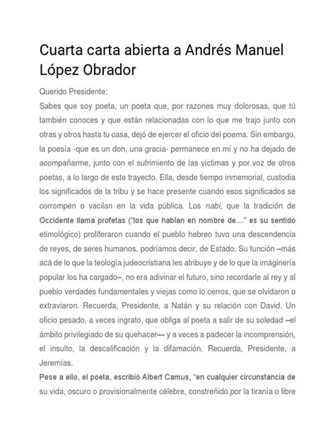 Cuarta Carta Abierta A Andrés Manuel López Obrador Estado Política Política