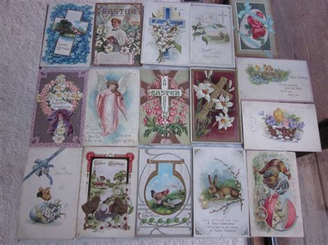 16 Antique Vintage EASTER Greeting Postcards Embossed Victorian Chicks