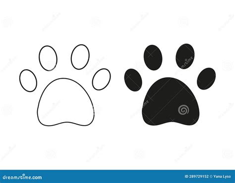 Cat Paw Footprint Black Silhouette Outline Vector Isolated On White