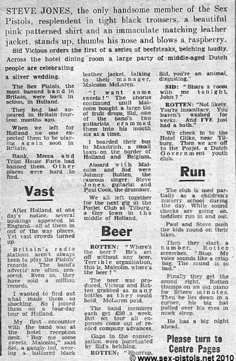 God Save The Sex Pistols Daily Mirror Th December Press Cutting