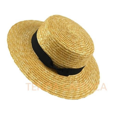 Chapeu De Palha Natural Boater Classico Palheta Lacinho Preto Shopee