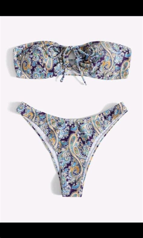 Paisley Print Bikini Set Bandeau Wireless Bra Top High Cut Bikini