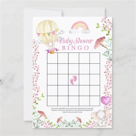 Elephant Hot Air Balloon Baby Shower Bingo Game Invitation Zazzle