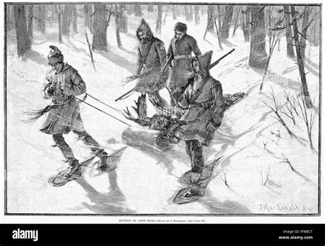 Hunting Moose 1885 Nhunting Moose On Snowshoes Engraving American