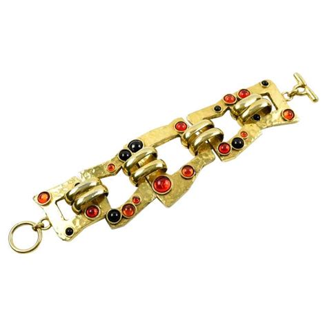 Auguste Bonaz Rare Art Deco Galalith Stretch Bracelet Black And Red