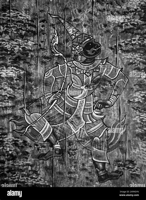 Black And White Painting Oil Color Literature Ramayana Thailand Stock