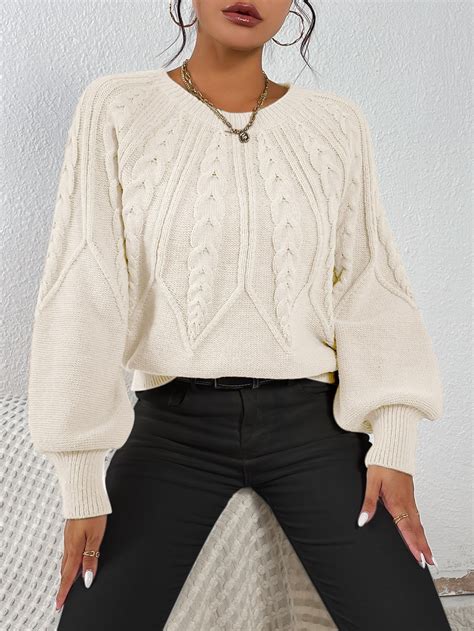 Cable Knit Lantern Sleeve Jumper Vestiti Per Le Donne Maglioni A