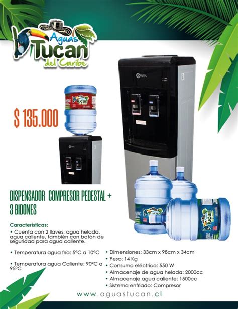 Dispensador Compresor Pedestal 3 Bidones Aguas Tucán del Caribe