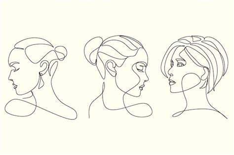 Línea continua dibujo de cara y peinado concepto de moda belleza de