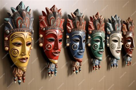 Premium AI Image | A row of traditional bauta masks in various colors ...