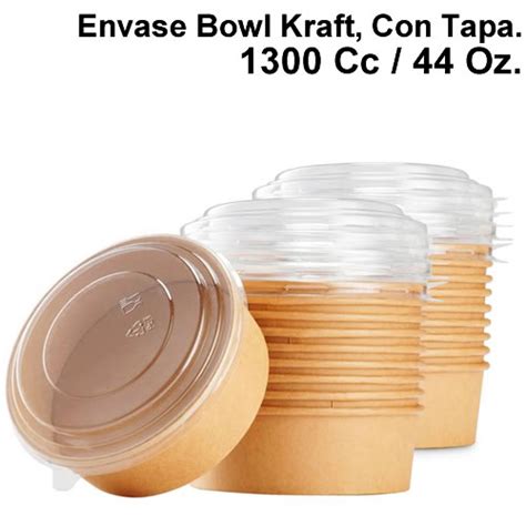 Envase Bowl Kraft 1300 Cc O 44 Oz Con Tapa Somos Importadores