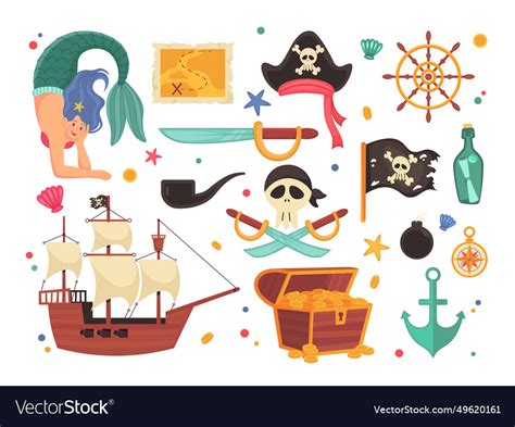 Treasure Of Pirates Mermaids Sailing Pirate Vector Image