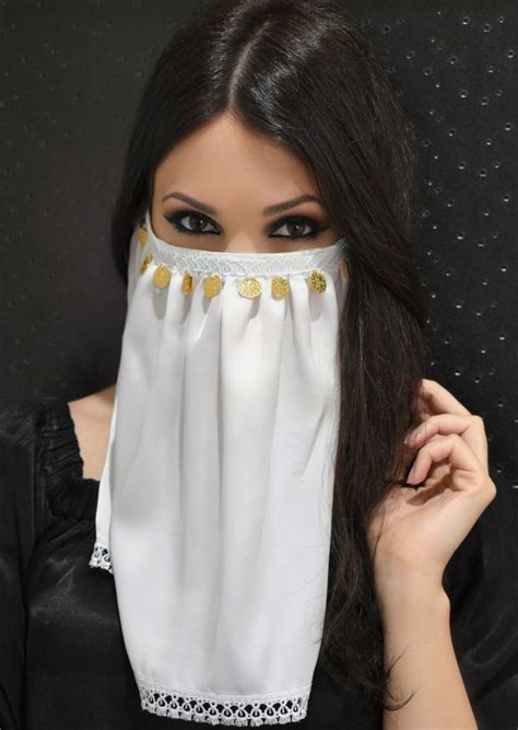 Chiffon Face Veil With Golden Coins Belly Dancer Mask Muslim Etsy