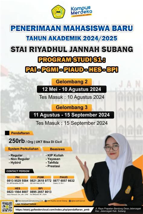 PENERIMAAN MAHASISWA BARU STAI RIYADHUL JANNAH SUBANG 2024 STAI