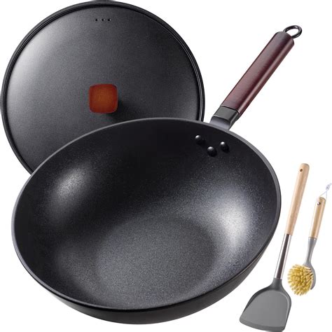 Teewe Carbon Steel Wok 13 Inch Woks Stir Fry Pans Nonstick Wok Pan