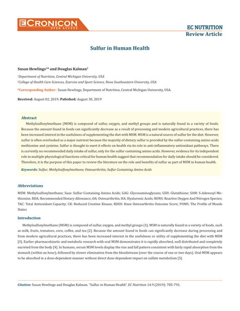 (PDF) Sulfur and Human Health