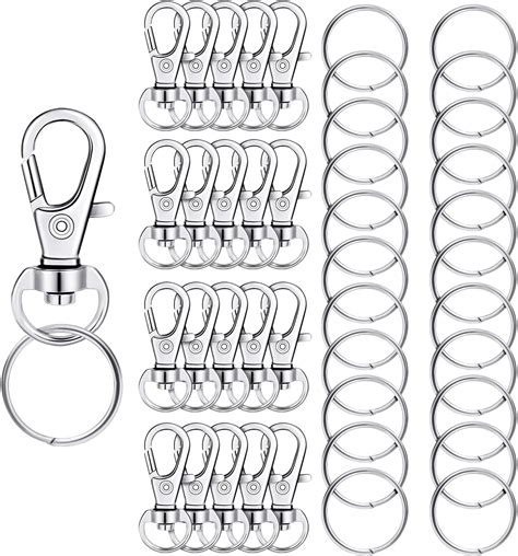 Set Silver Keychain With Key Rings Swivel Clasps Lanyard Snap Hook