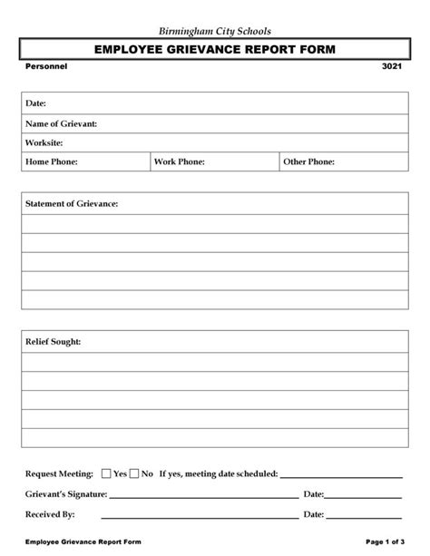 Employee Grievance Form Template Word