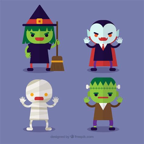 Personajes Espeluznantes De Halloween En Estilo Plano Vector Gratis