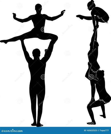 Acrobatic Stunt Gymnasts Acrobats Vector Black Silhouette Stock Vector