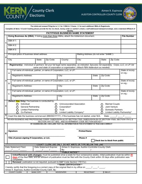 Kern County California Fictitious Business Name Statement Fill Out