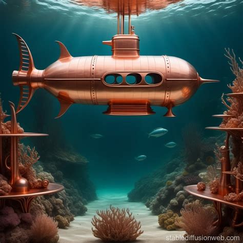 Side View of Submarine Underwater with Marine Life | Stable Diffusion ...