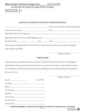 Fillable Online Affidavit In Support Of Petition To Expunge Or Seal Fax