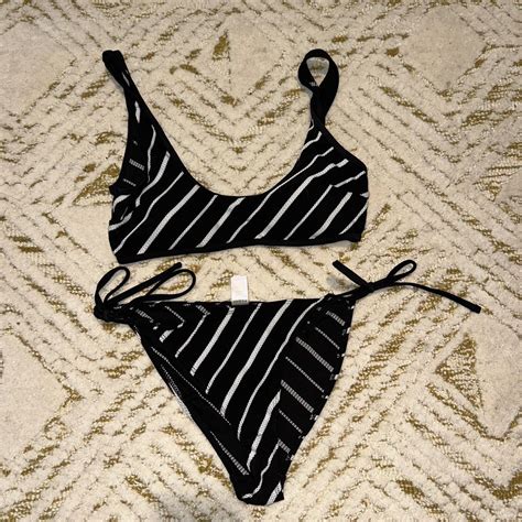 Black And White Striped Bikini Set Light Padding On Depop
