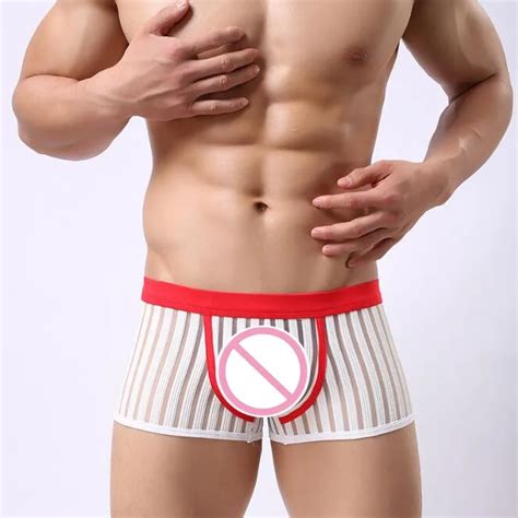 Soutong Sexy Striped See Through Mens Mesh Underwear Boxers Men Mesh