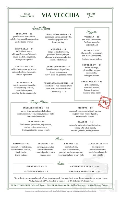 ViA VECCHiA menu in Portland, Maine, USA