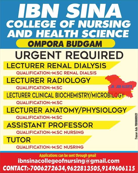 Ibn Sina College Of Nursing And Health Science Ompora Budgam Job Advertisement Jk Job Alerts