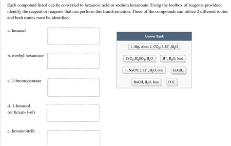 Solved Each compound listed can be converted to hexanoic | Chegg.com