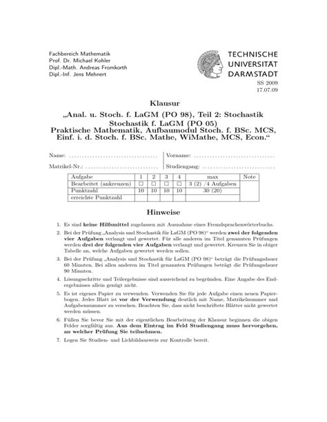 Klausur Tu Darmstadt Mathematik