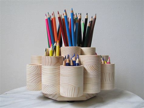 Tirrito Deluxe Rotating Colored Pencil Holder Organizer Wooden Storage Caddy Carousel 19 Cups