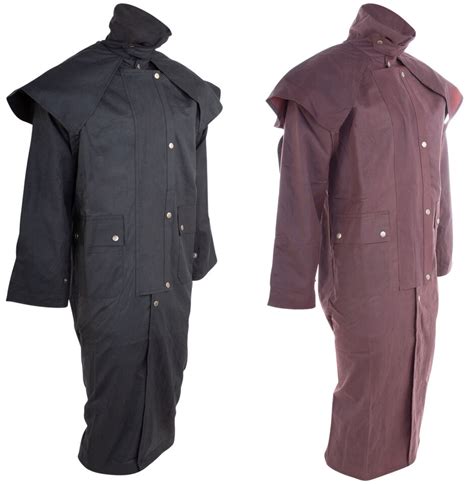 Mens Oil Cloth Oilskin Western Australian Drover Waterproof Duster Coat