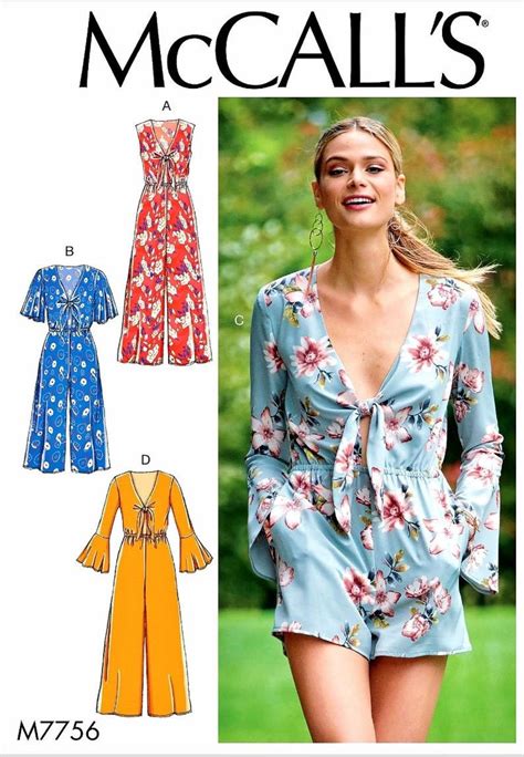 Sewing Pattern For Womens Deep V Jumpsuit Pattern Misses Etsy Wide Leg Jumpsuit Pattern