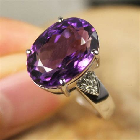 4 Carat Amethyst Engagement Ring Diamonds 14k White Gold Amethyst