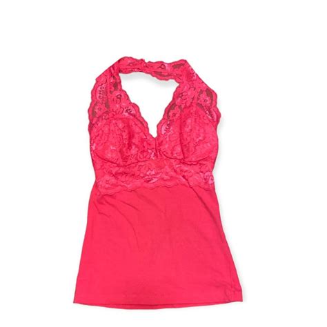 Cutest Hot Pink Y2k Lace Cami Halter Tank Depop