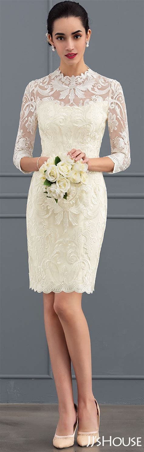 [us 265 00] Sheath Column High Neck Knee Length Lace Wedding Dress