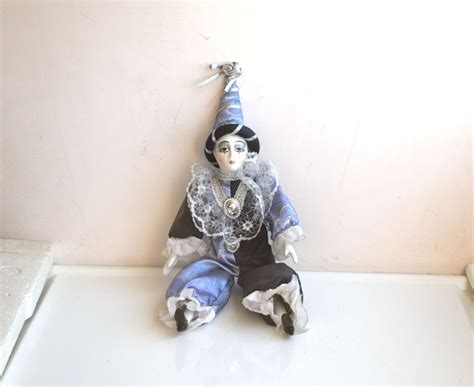 Vintage Pierrot Clown Doll Harlequin Venetian Mask Painted Bisque