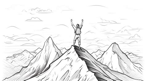 Premium AI Image Continuous Line Drawing Of Winner Man On Mountain Peak