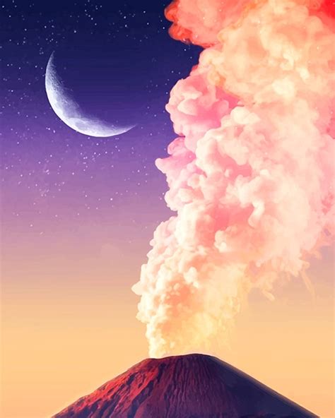 Moon And Volcano Paint By Numbers - Numeral Paint Kit